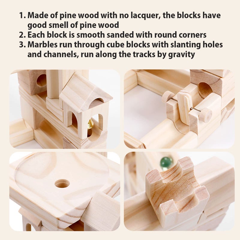 Onshine Wooden Marble Run for Kids Ages 4-8, 80 Pieces Wood Building Blocks Toys and Construction Play Set, Marble Track Maze Game STEM Learning Toys Gifts for Boys Girls (80pc Set) - Image 3